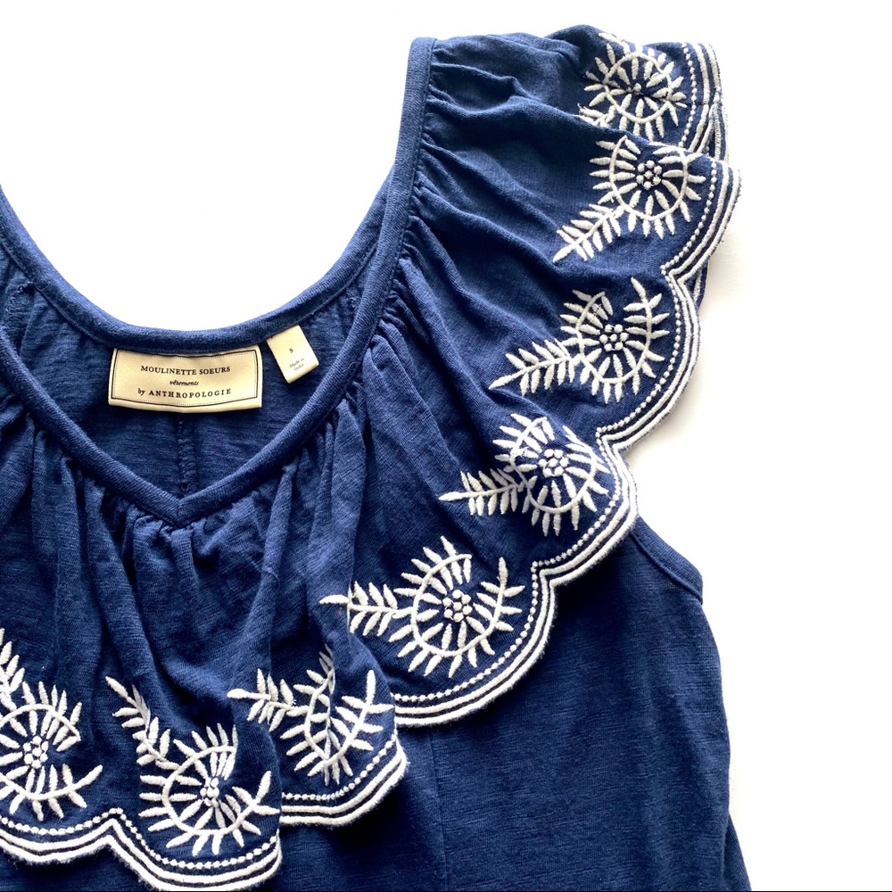 SOLD 💕Anthropologie Embroidered Julieta Ruffle Neck Top - Picture 4 of 10